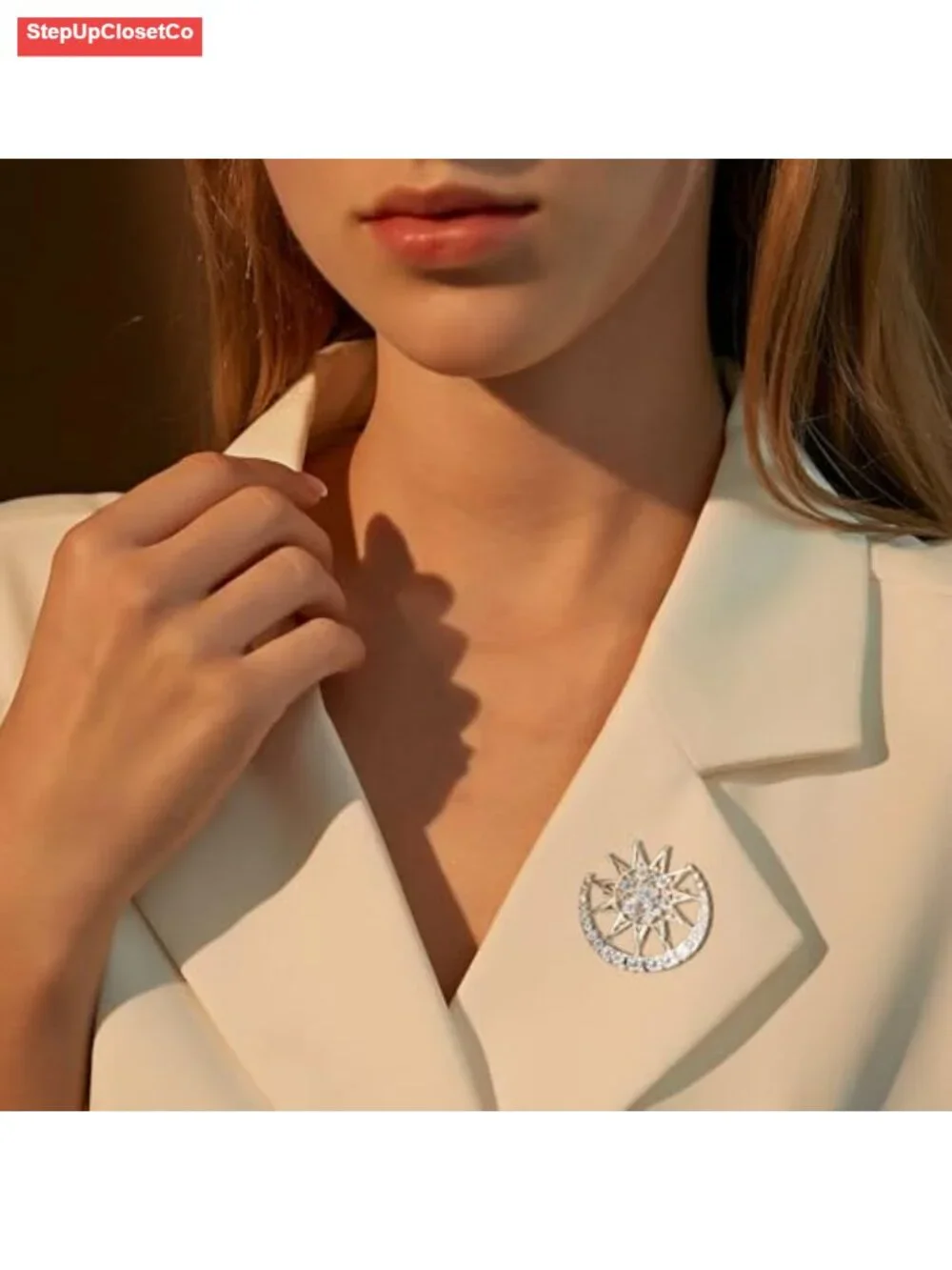 Crystal Sun Crescent Moon Brooch Pin Shiny Lapel Badge for Bag Hat Jacket